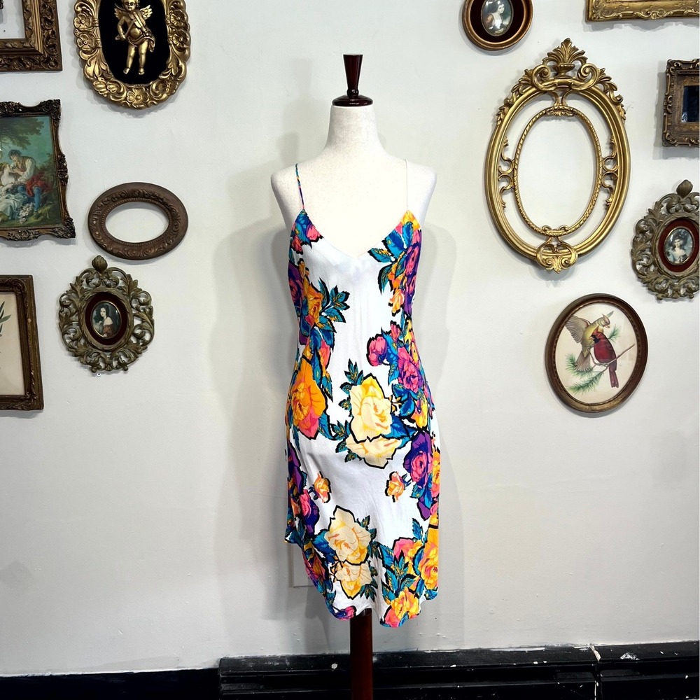 NBD Bold Floral Print V-Neck Slip Midi Dress Size S